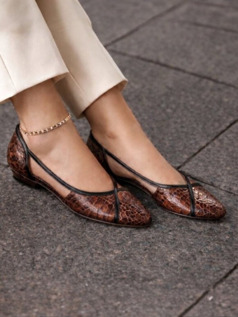 Giorgio Armani Brown Reptile Embossed Slip-On Ballet Flats Size 36.5  (US 6.5)